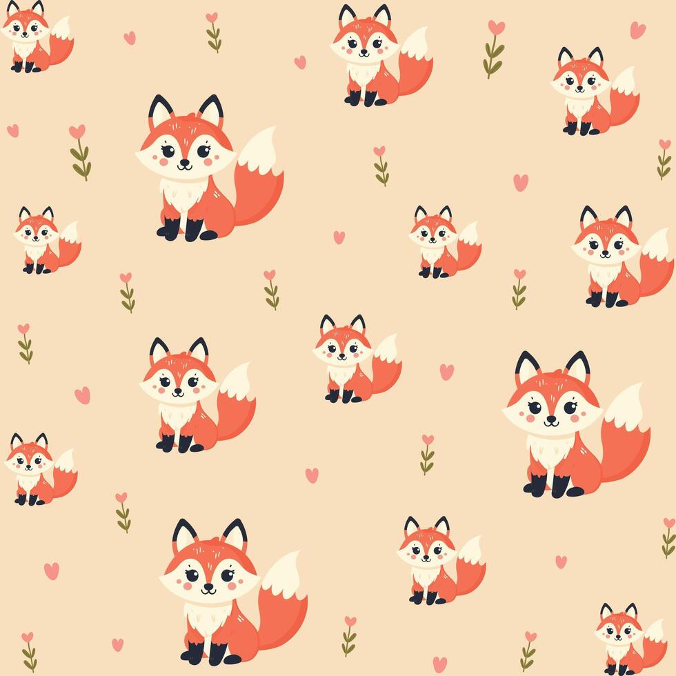 seamless pattern design with cute fox flat illustration vector
