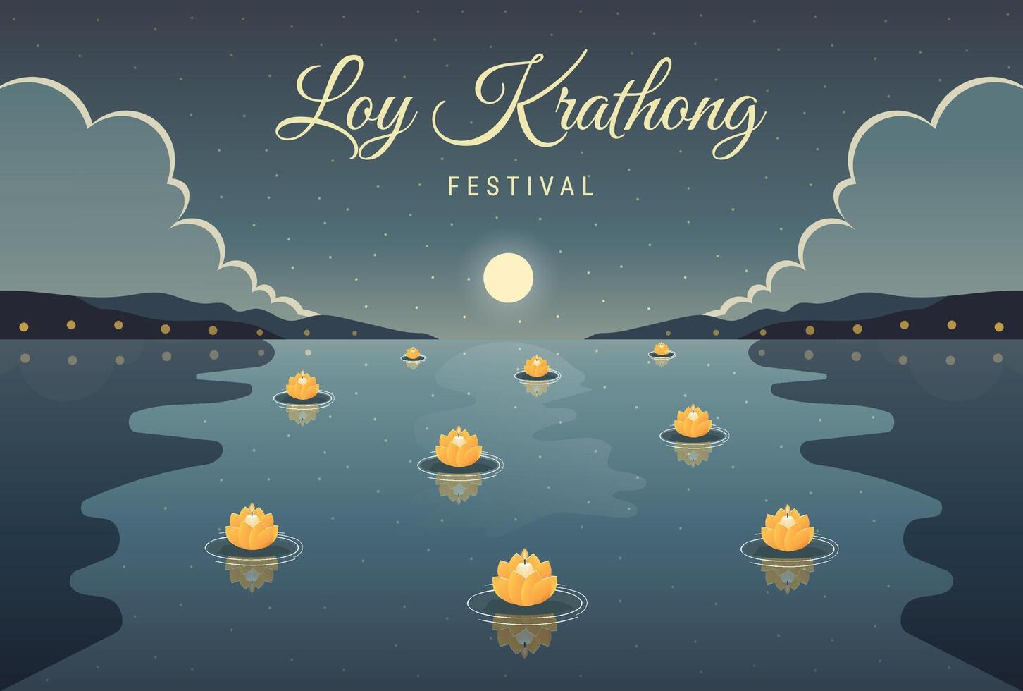loy krathong festival illustration vector