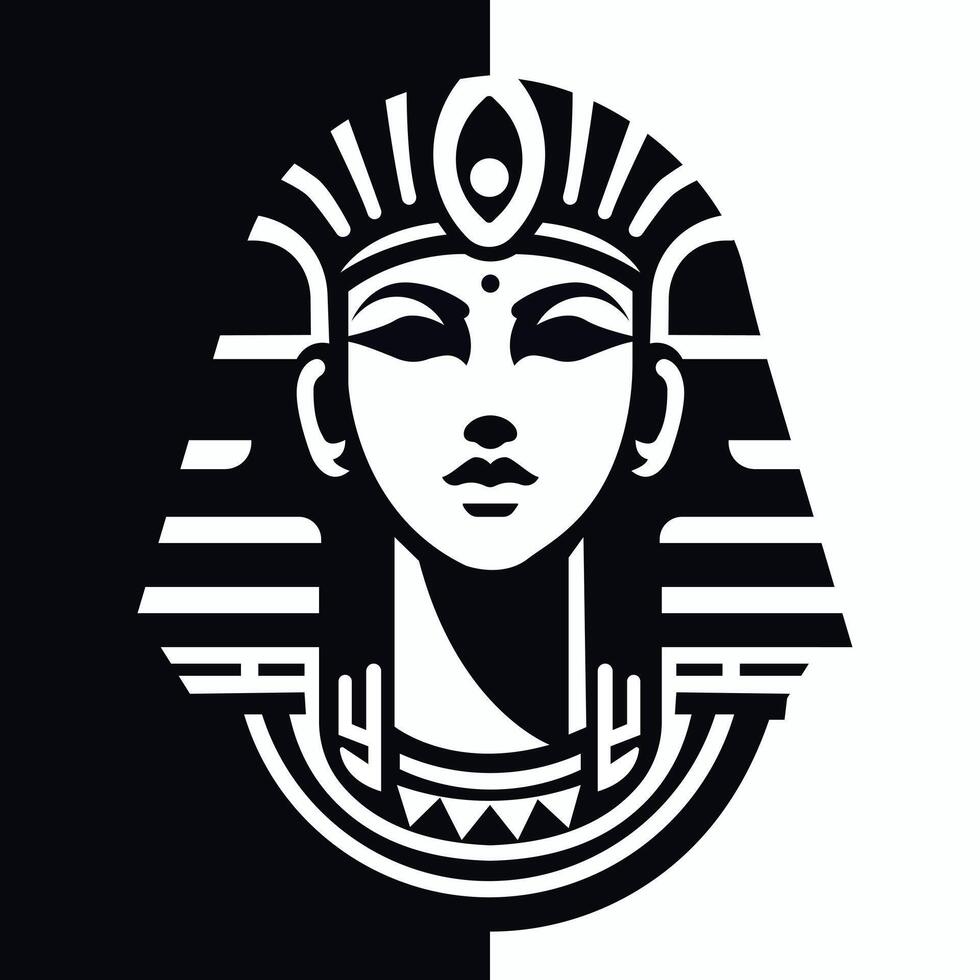 egypt god full-face silhouette isolated on black and white background vector