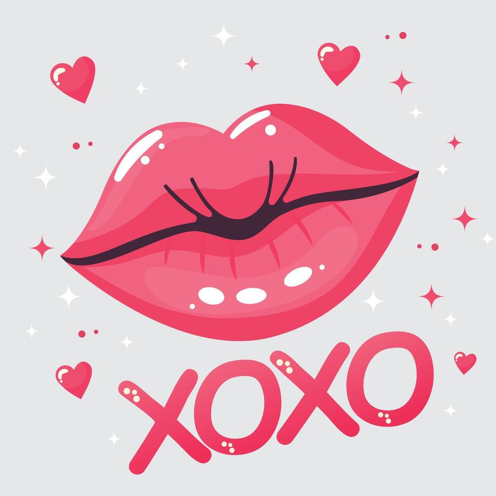 xoxo lips flat illustration vector