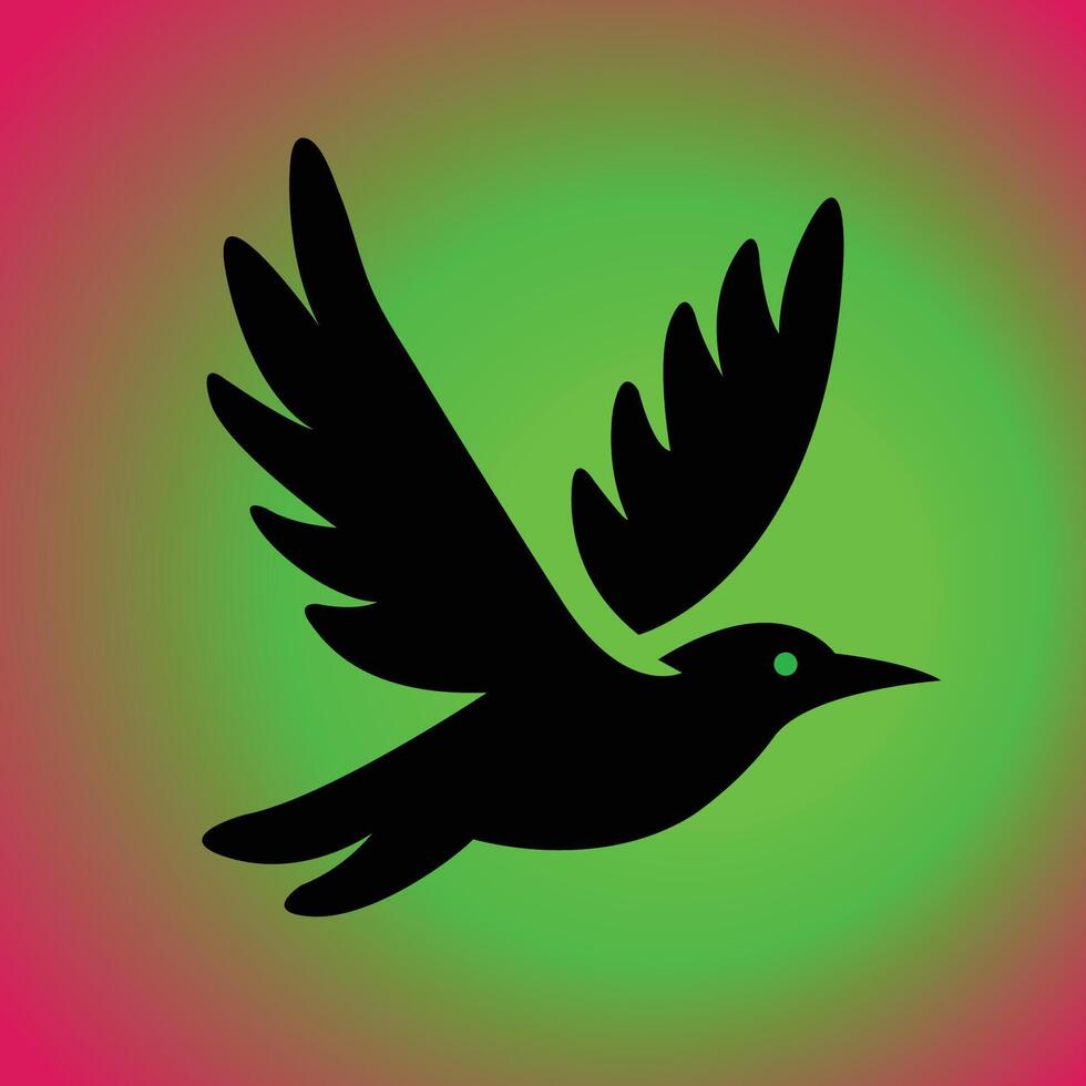 a black bird flying on a red and green background vector