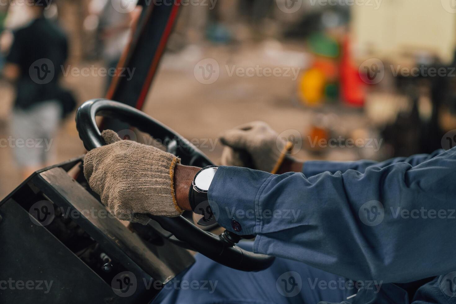 Industrial worker indoors in old factory. Industrial man Engineers in Hard Hats.Work at the Heavy Industry Manufacturing Factory. photo