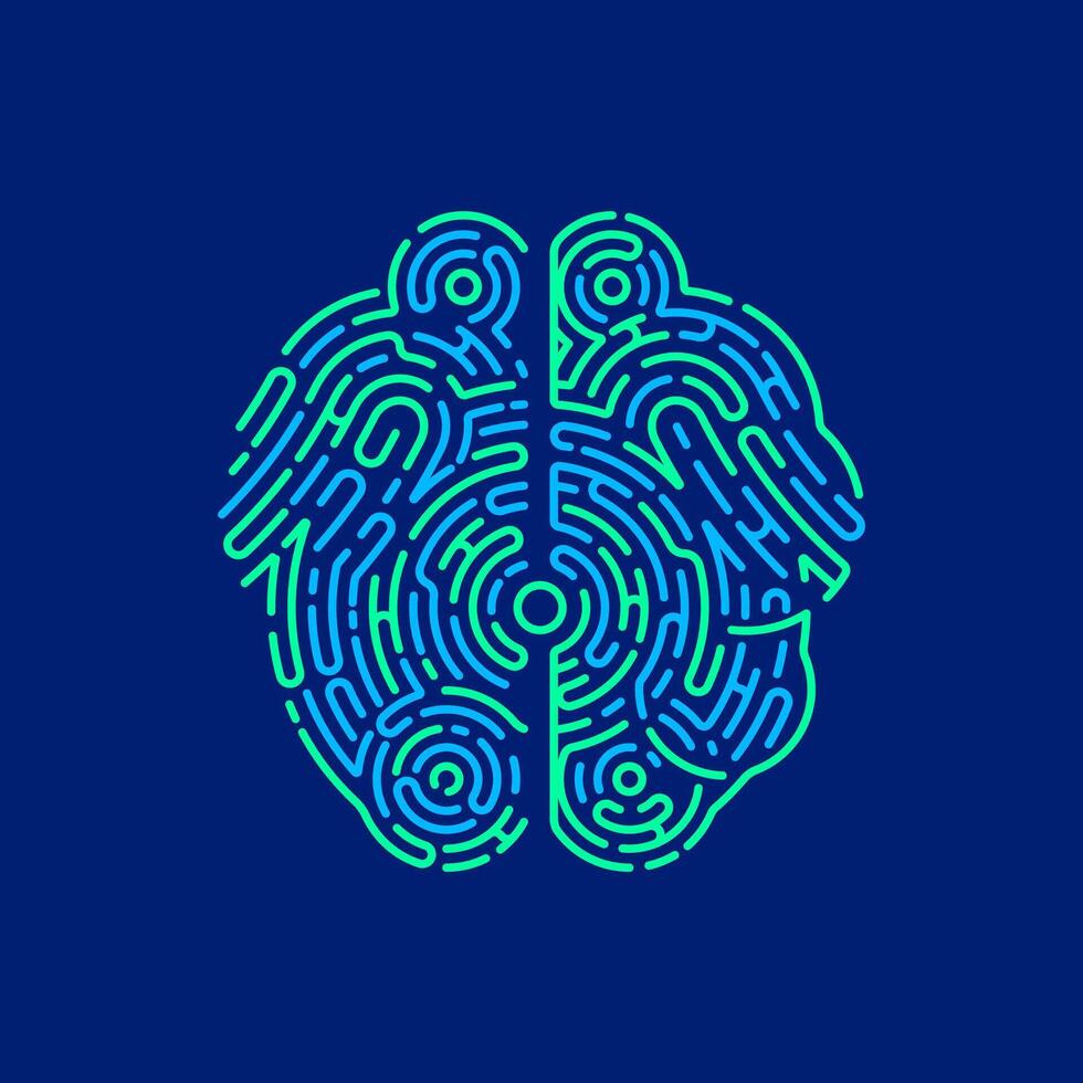 concept of neurology or deep learning, graphic of brain shape combined with fingerprint pattern vector