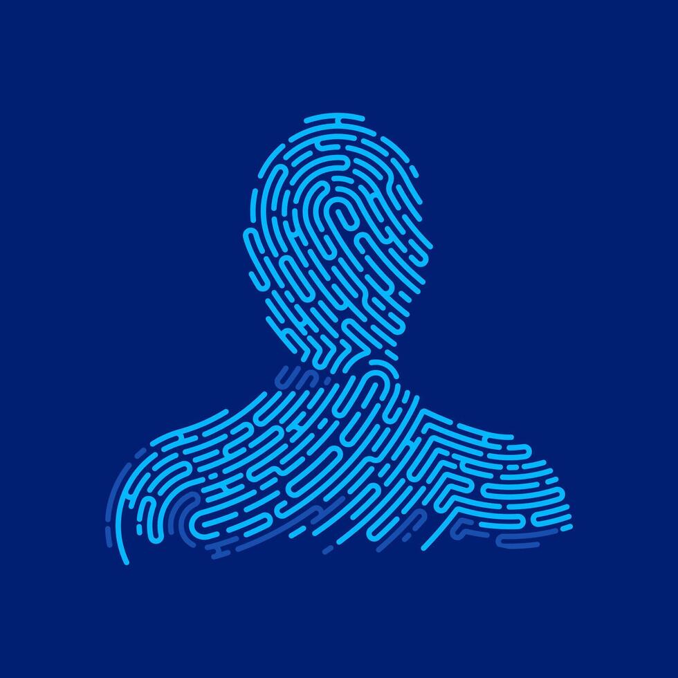 concept of biometrics or digital forensics, graphic of man head shape combined with fingerprint pattern vector