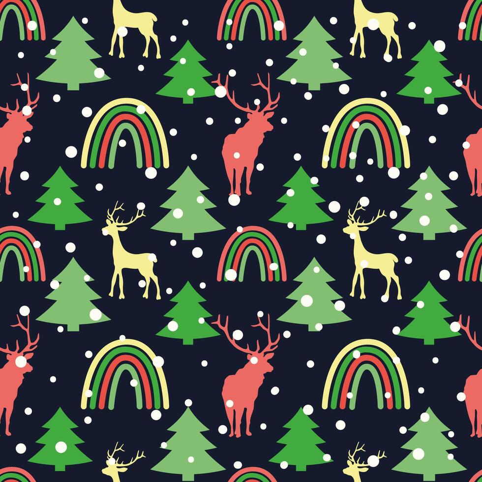 Christmas Winter Boho Rainbows Seamless Pattern vector