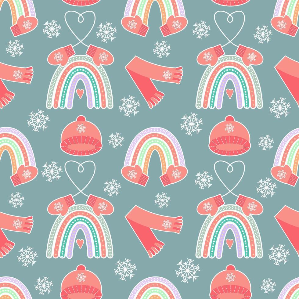 Christmas Boho Rainbows Winter Seamless Pattern vector