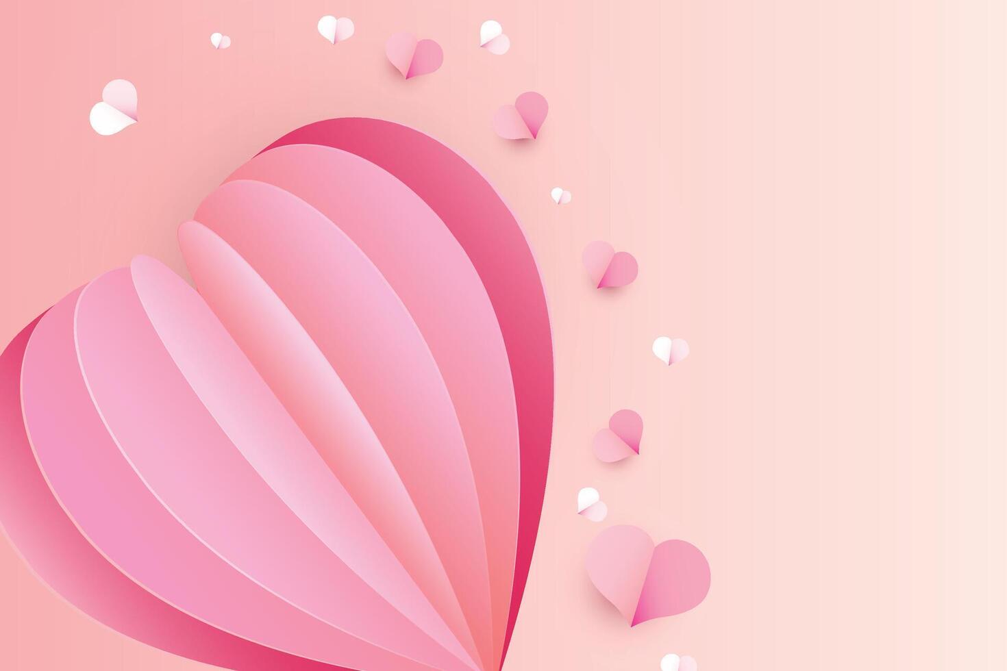 Paper cut elements in shape of heart on rectangular frame has free space.and pink sweet background. symbols of love for Happy Valentines Day, birthday greeting card design. vector