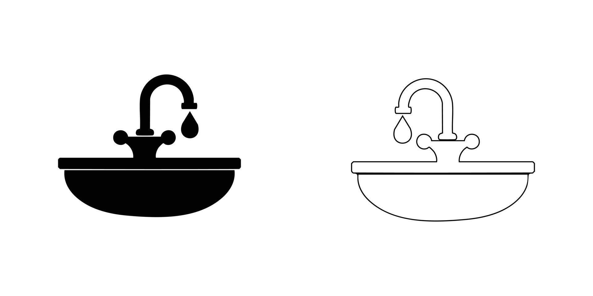 Handwash them icon, silhouette design, water tap set. vector