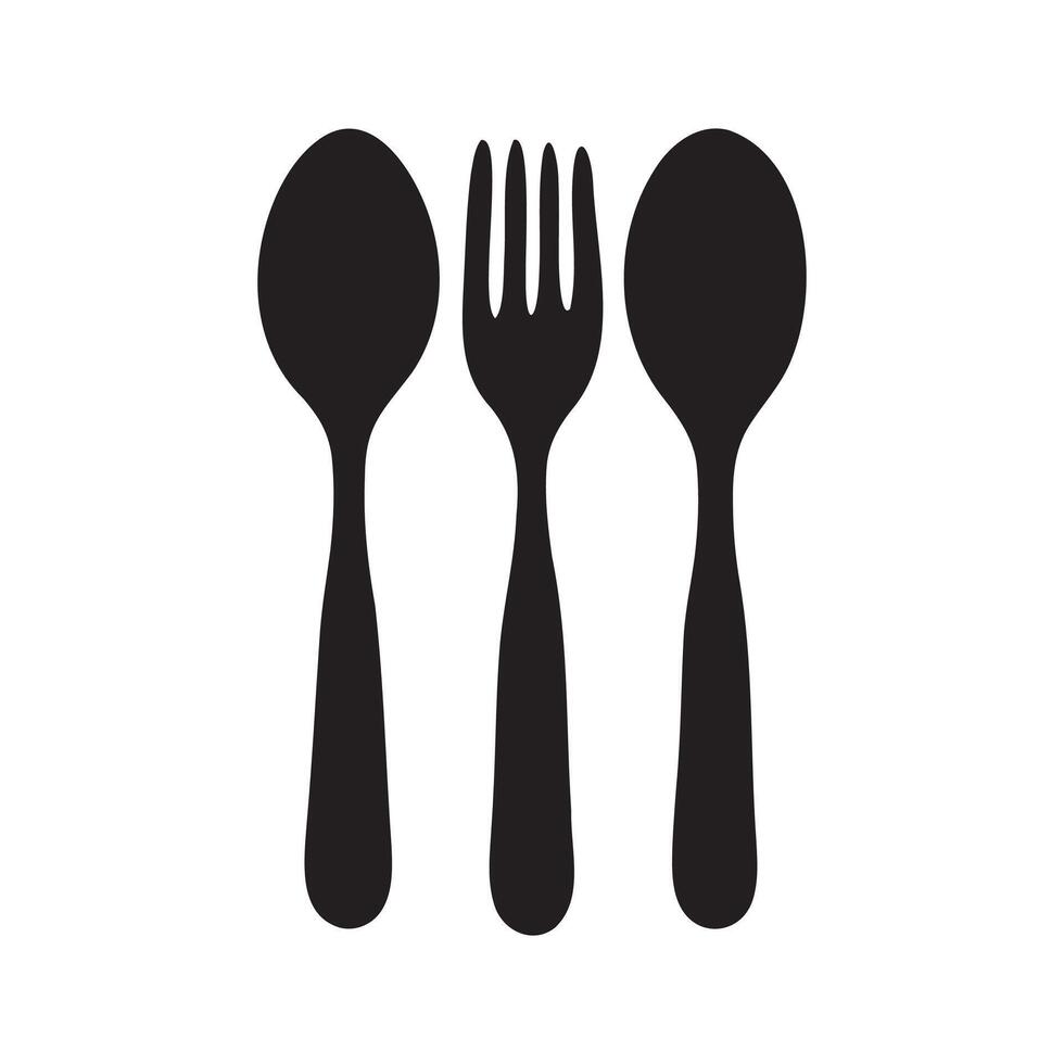 spoon and fork knife black icon. Isolated on white background. vector