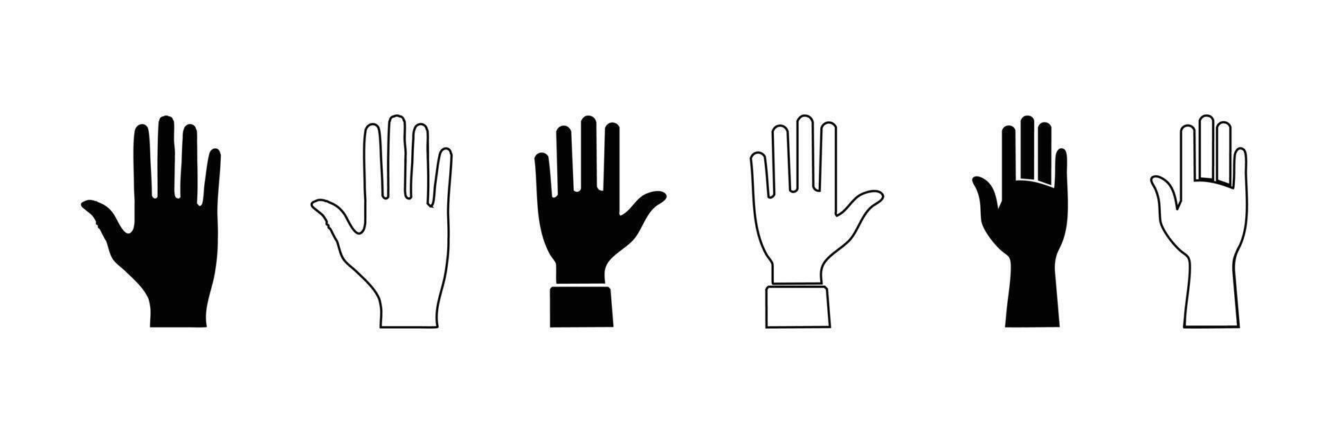 Hand icon set, silhouette design, art, hand sign and symbol. hand gesture. vector