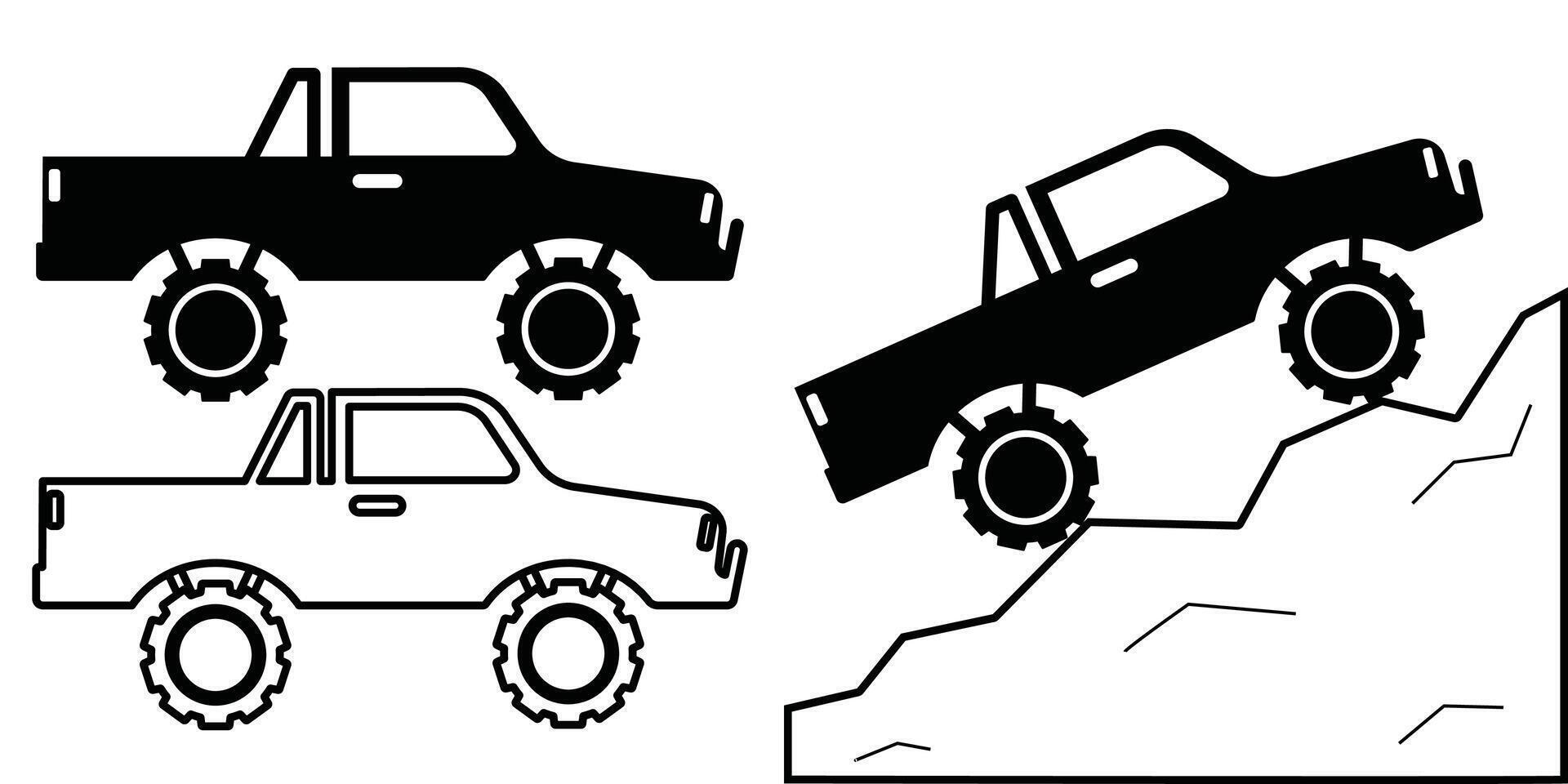 4x4 offroad vehicle element, silhouette truck or suv car for extreme adventure driving activity graphic vector