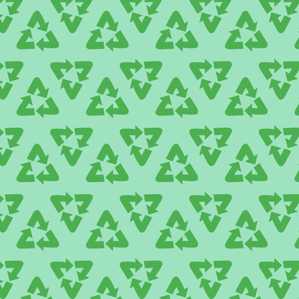 Ecology seamless pattern. Recycle icon repeat on green. Eco protection concept. For cover, wrapping paper, textile print. vector