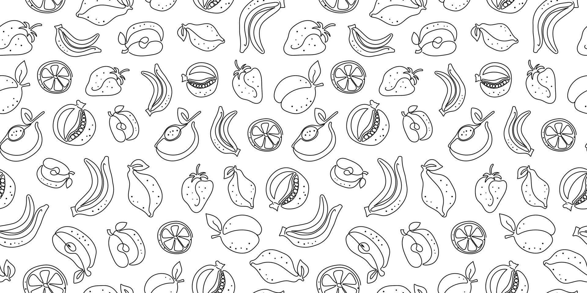 Abstract fruits. Seamless pattern. Single line drawing. Repeating background for textiles, packaging, wallpaper vector