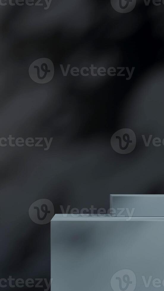 Scene mockup minimal grey rectangle podium in portrait with black wall and shadow 3D rendering photo
