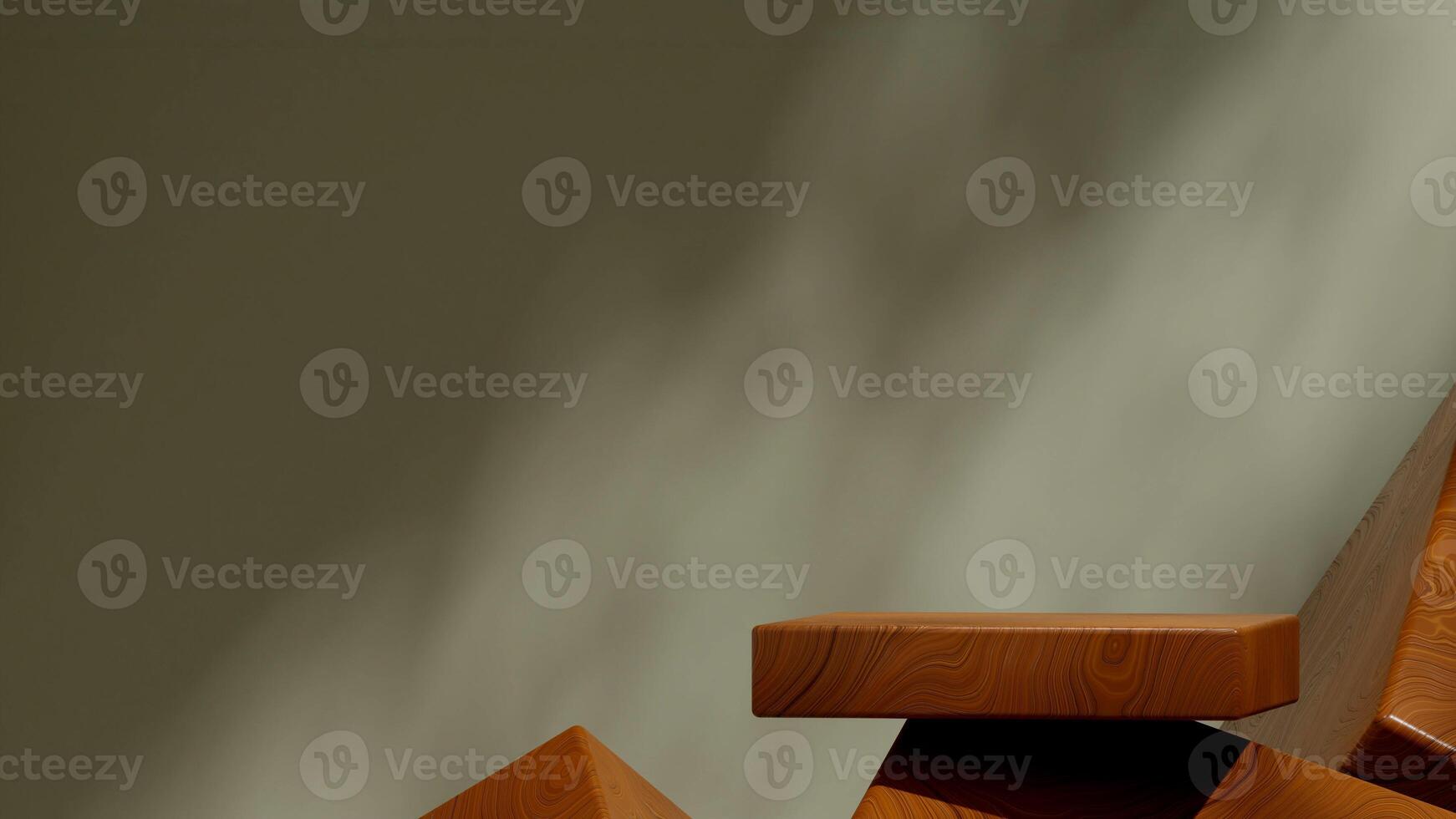 landscape layout of green wall, 3D rendering template mockup of wood rectangle podium photo
