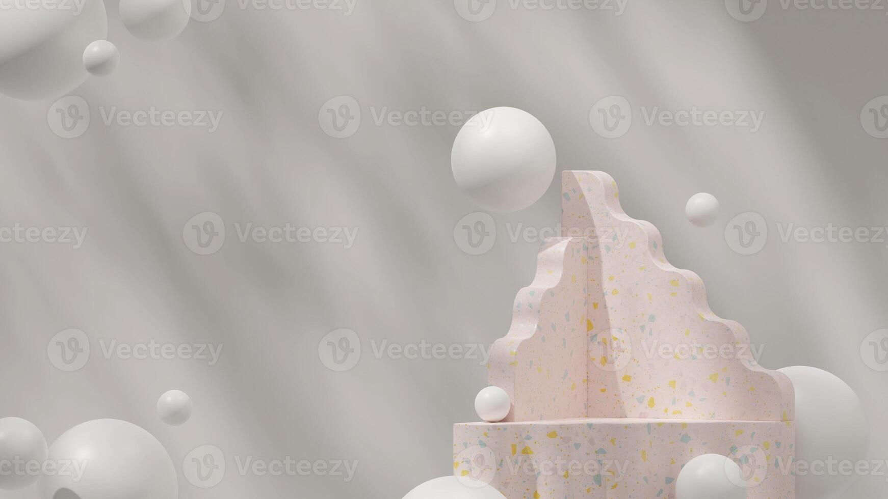 Dim light 3d rendering mockup empty scene in landscape with pink terrazzo texture and floating ball photo
