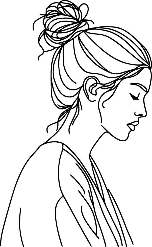 A girl with her hair in a bun coloring page vector