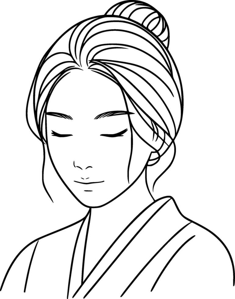 A woman in a kimono coloring page vector