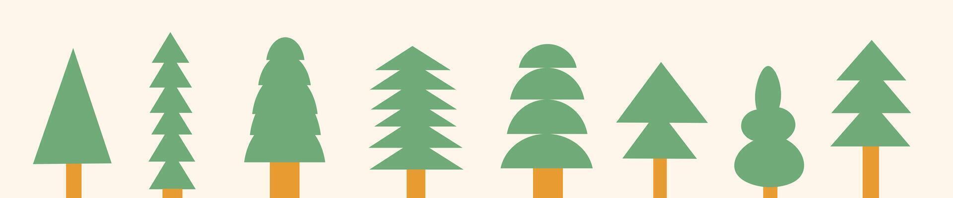 big ordinary simple fir tree or Christmas tree set vector
