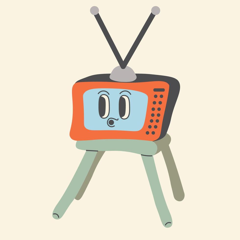 colored retro TV character in groovy doodle style vector