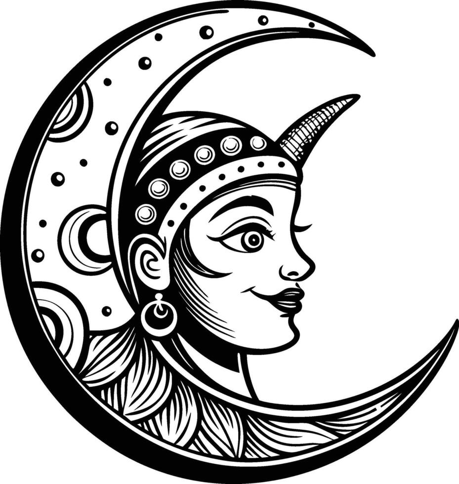 A woman with horns on her face in the shape of a crescent vector