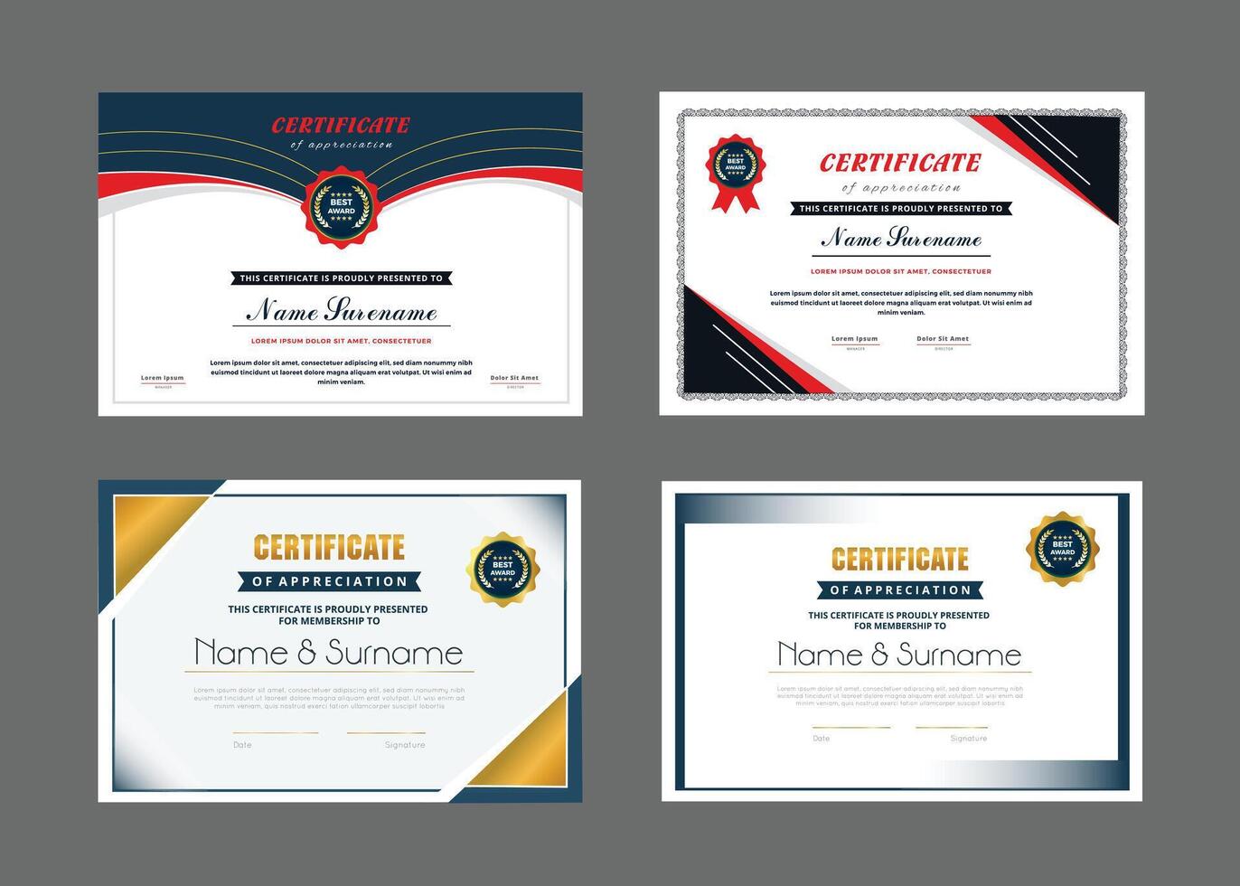 Certificates template design set. vertical horizontal diploma certificates. pro vector