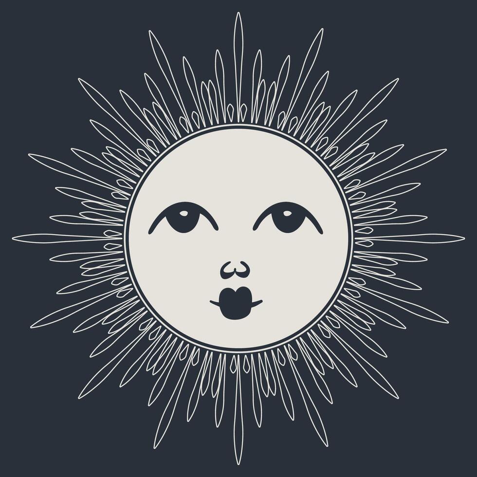 The sun has a face and is surrounded by rays vector