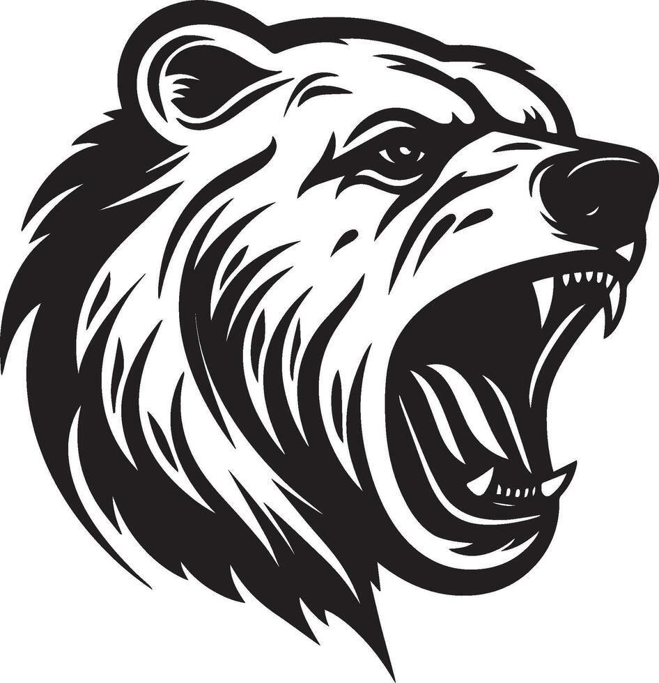 A bear head with its mouth open and its teeth showing vector
