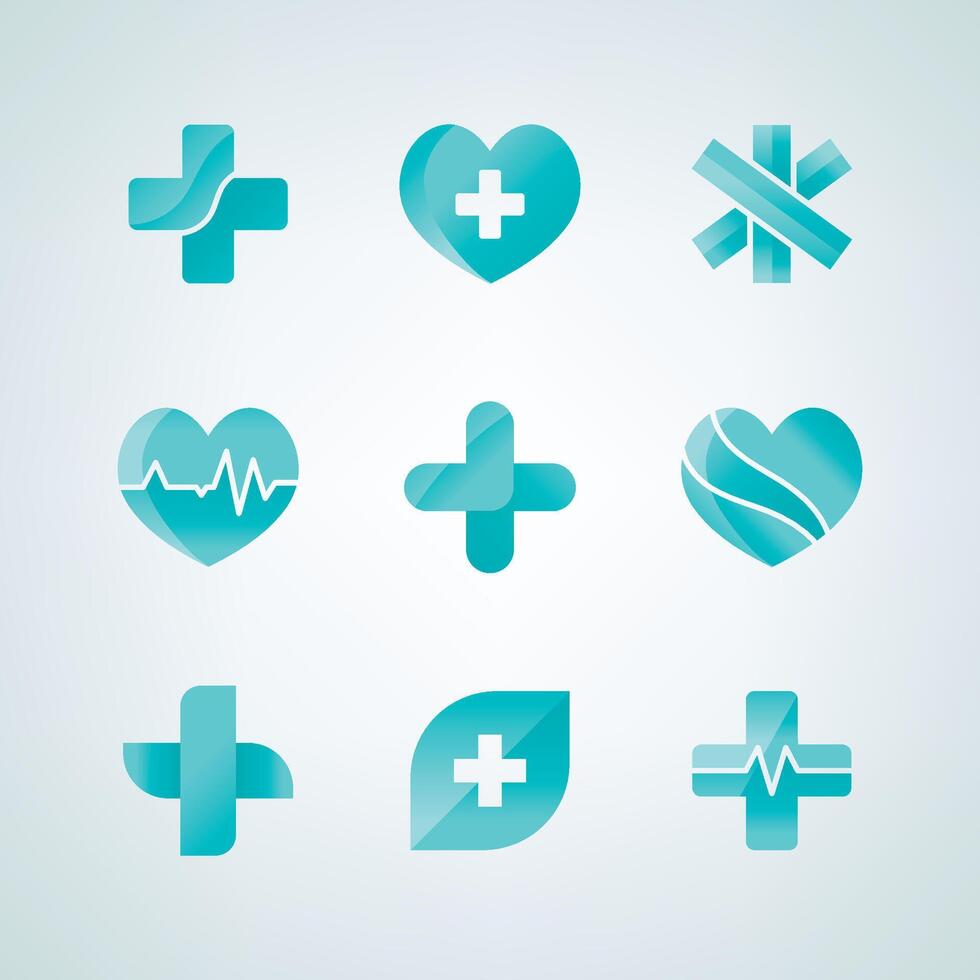 Medical cross and healthcare heartbeat icons representing wellness and health vector