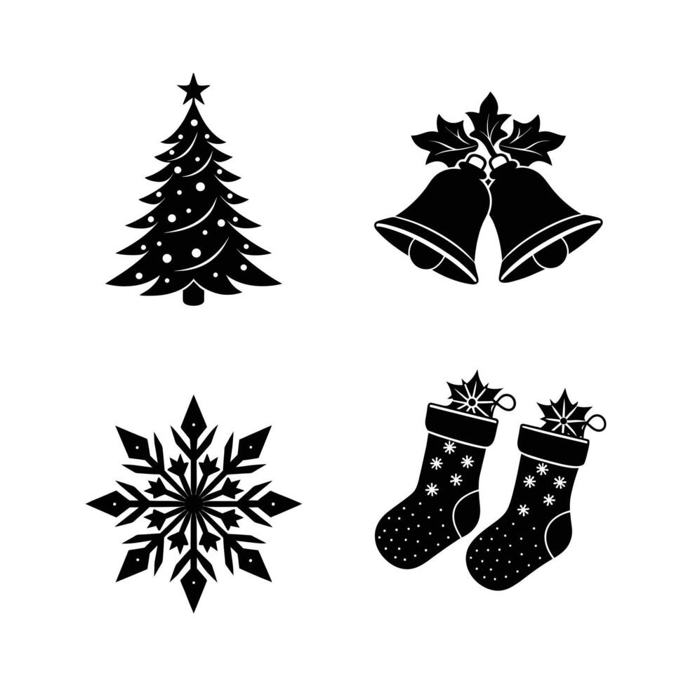 Christmas element set silhouette vector