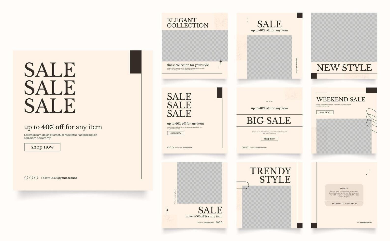 social media template banner fashion sale promotion. fully editable instagram and facebook square post frame puzzle trendy sale poster. brown beige colored vector