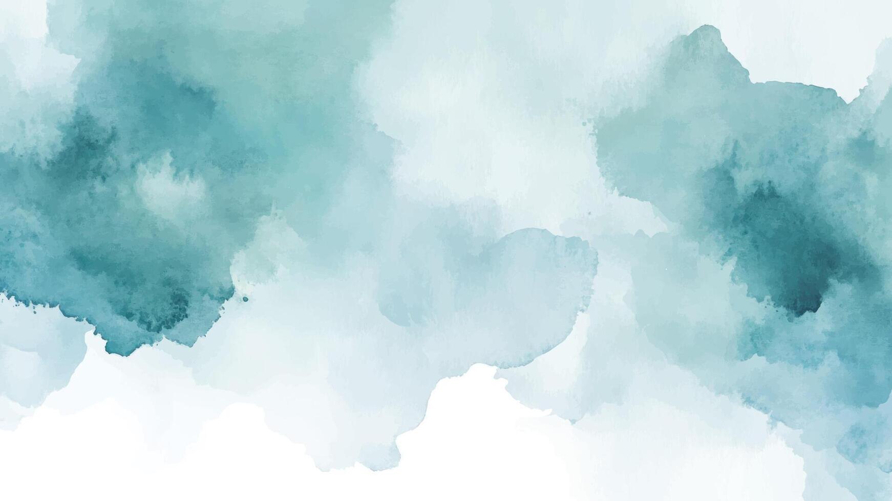 Abstract horizontal watercolor background with hand drawn texture. Brush stroked painting blue green pastel color vector