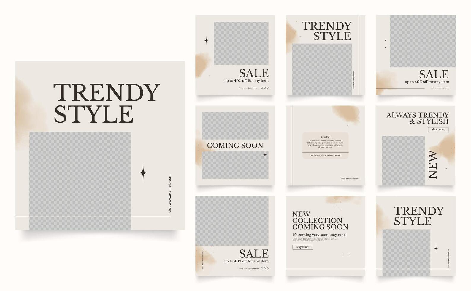 social media template banner fashion sale promotion design. fully editable instagram and facebook square post frame puzzle trendy sale poster. brown beige watercolor vector