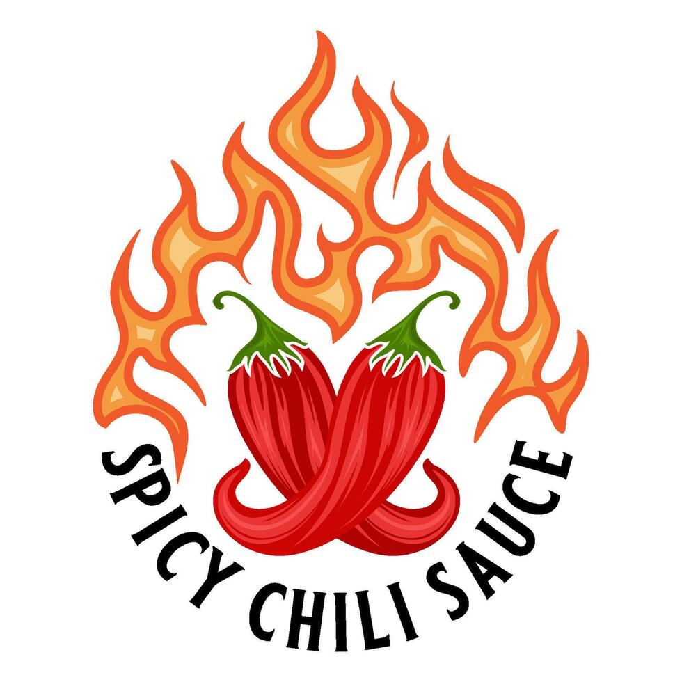Fire chili logo. Using red chili and fire elements in a circle and become a spicy combination. Suitable for sauce and chili sauce logos. vector