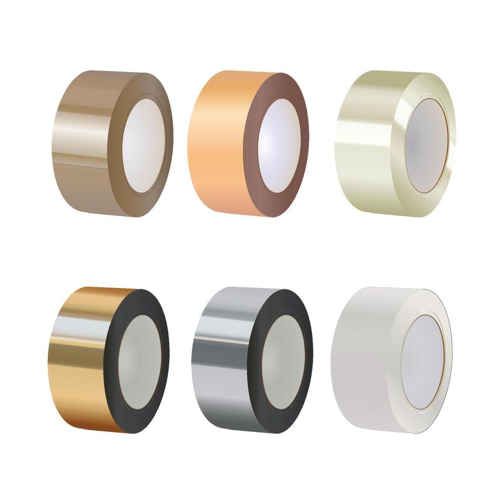 Transparent Adhesive Tape, Masking Tape, Packaging Brown Tape, Aluminum Waterproof Tape, Duct Tape, Funk Gold Reflective Heat Tape Illustration Hand Drawin Tape vector