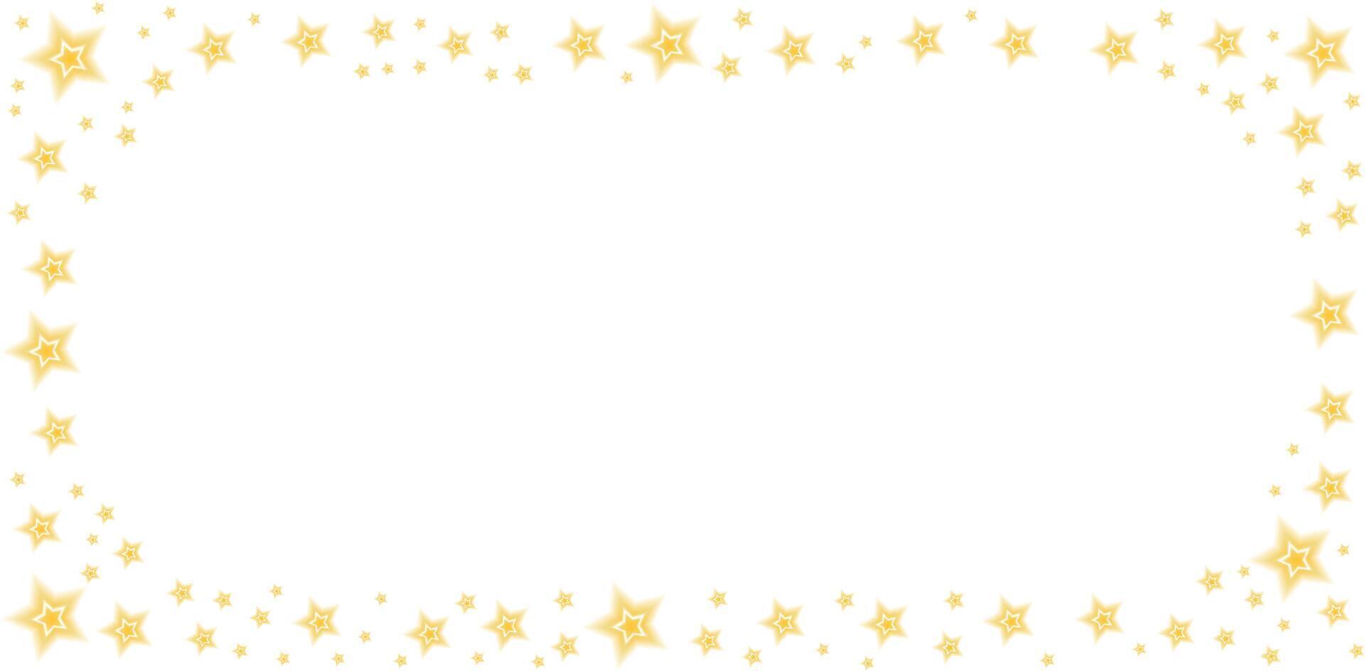 Golden stars with aura , sparkling Christmas confetti banner with frame. Shimmering beautiful abstract template. Glowing gold greeting card background vector