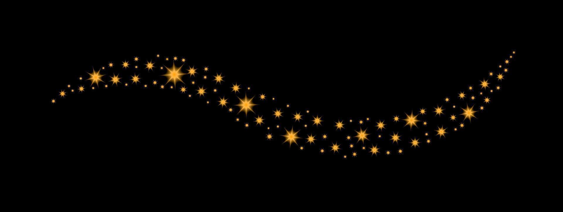 Flying golden stars blurred, sparkling Christmas confetti. Magical shining stars with aura. Glittery holiday background. illustration vector