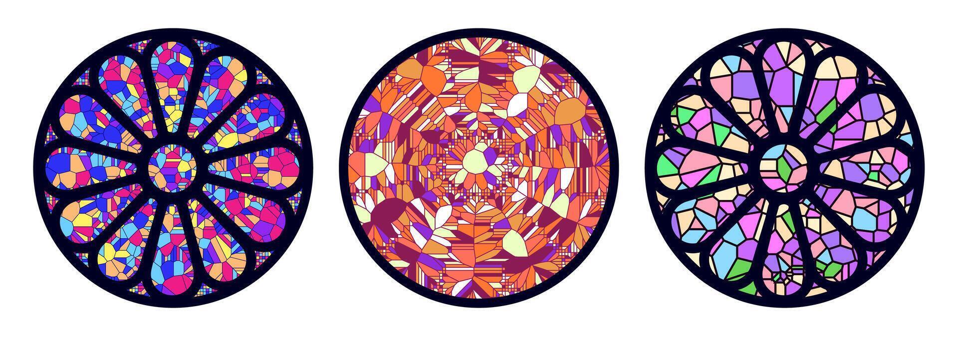 Stained glass rosette illustration set vector
