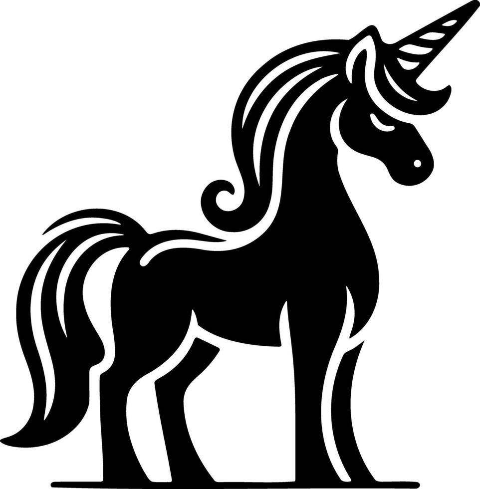A black and white unicorn with a long mane vector