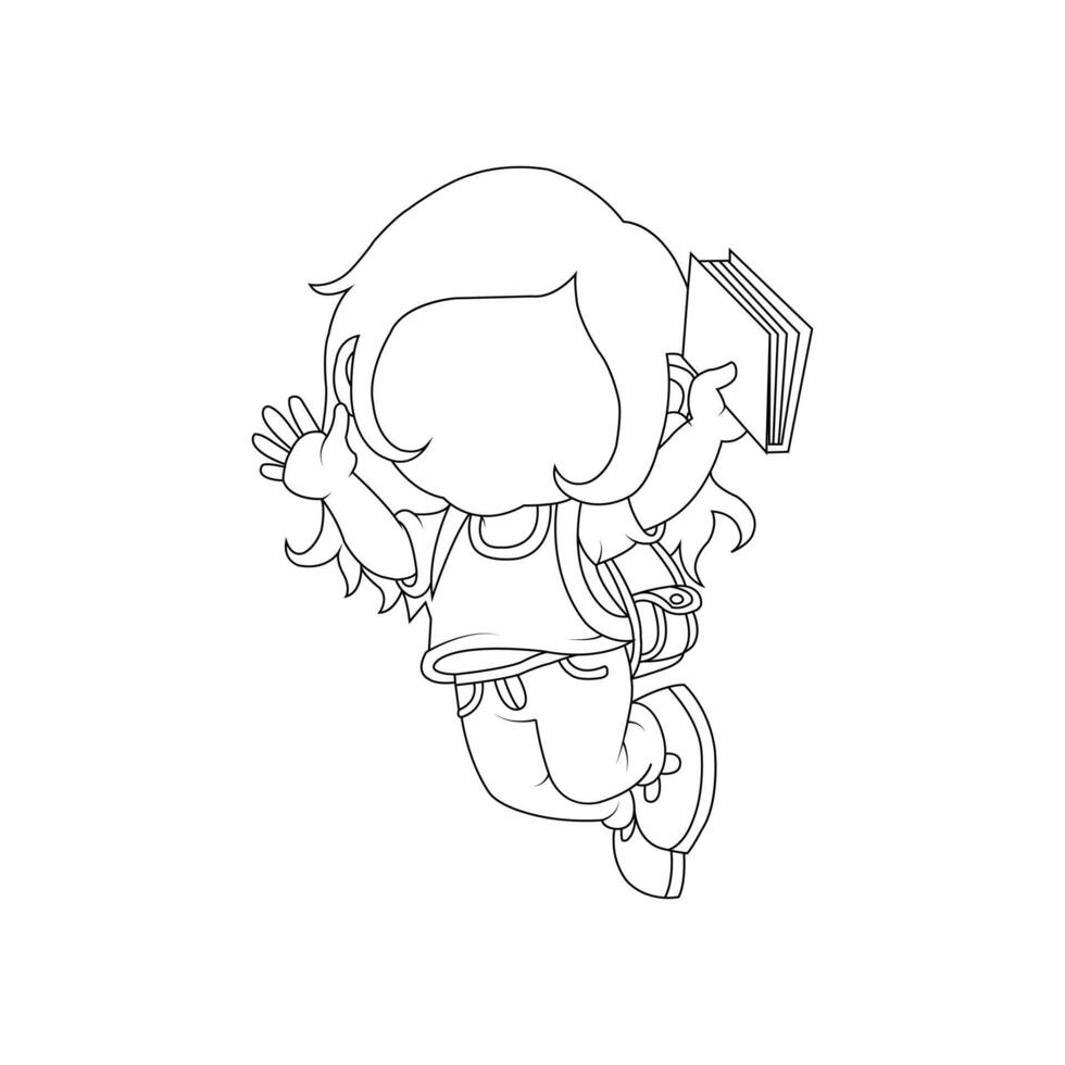 A girl is going to school with a book in her hand, drawing an image free download vector