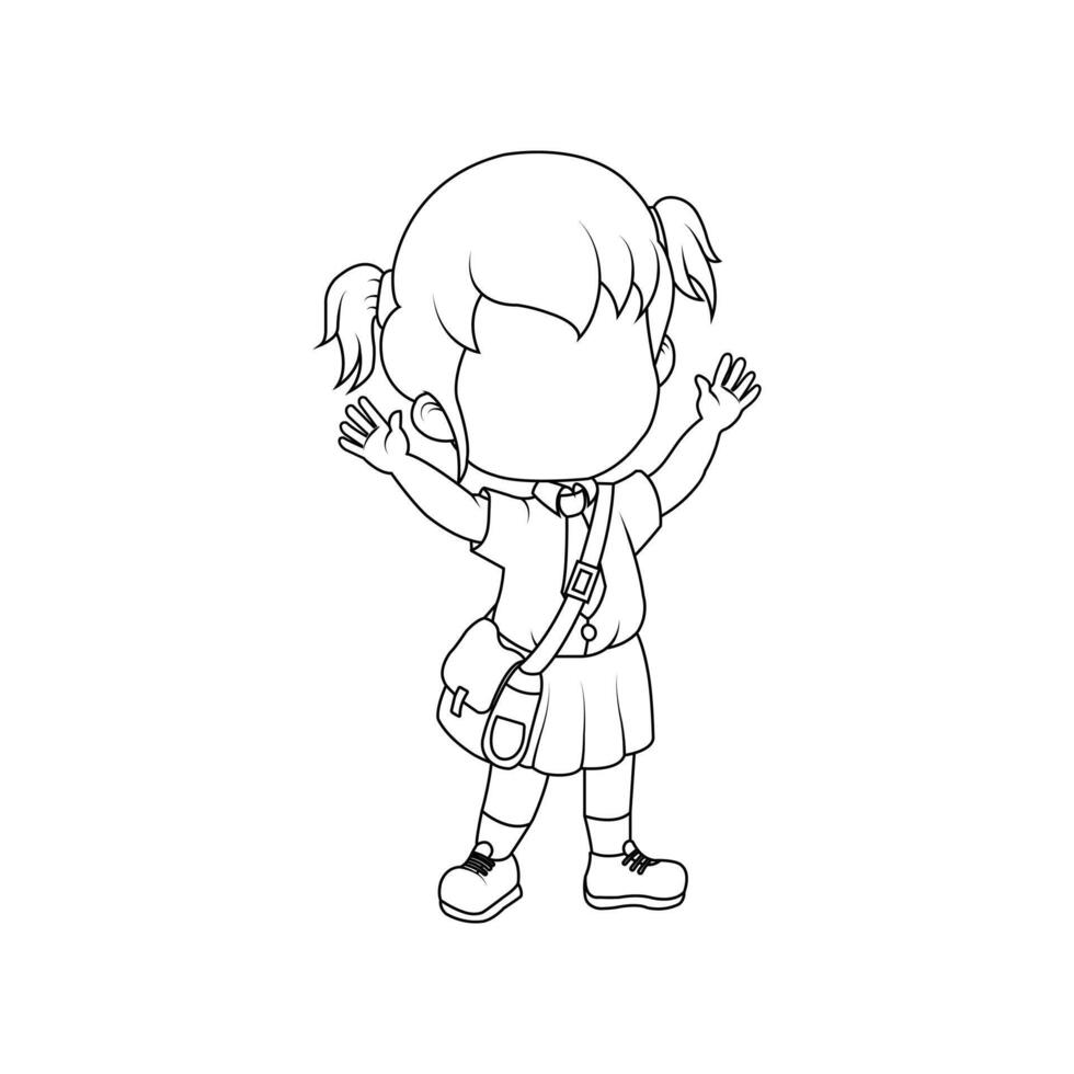 Happy schoolgirl. A drawing art. vector