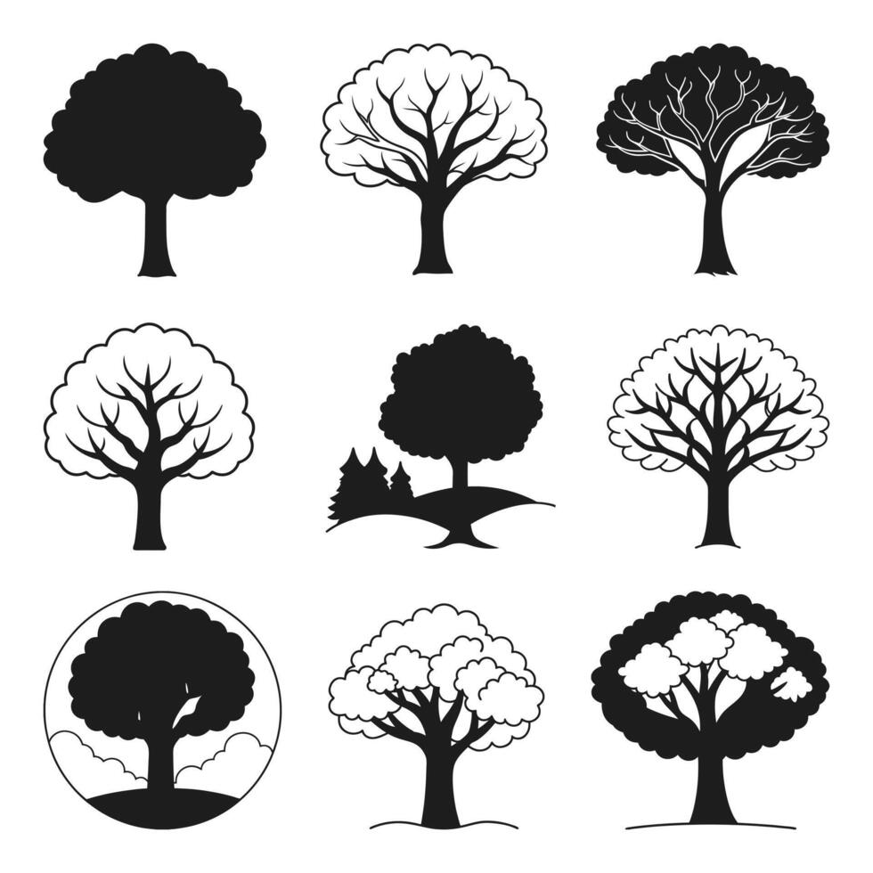 Trees silhouettes collection on white background vector