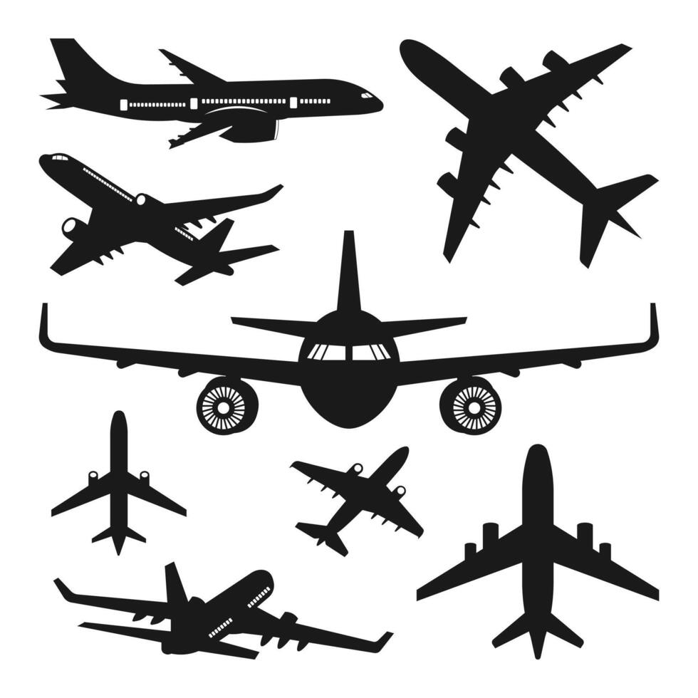 Airplane icon Vectors Silhouette. Plane symbol. Airplane vectors illustration on a white background isolated.
