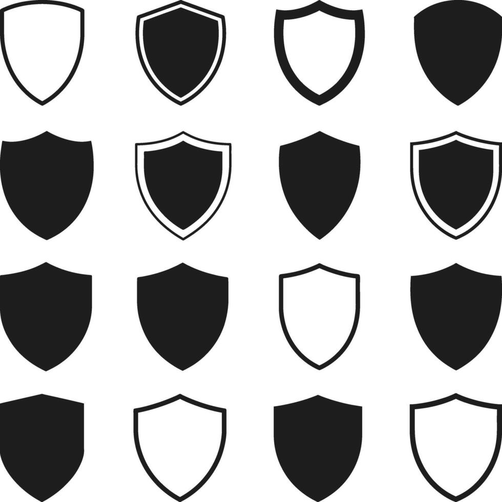 Shield icon Logo set. Protect shield security line icons. Badge symbol Silhouette vector