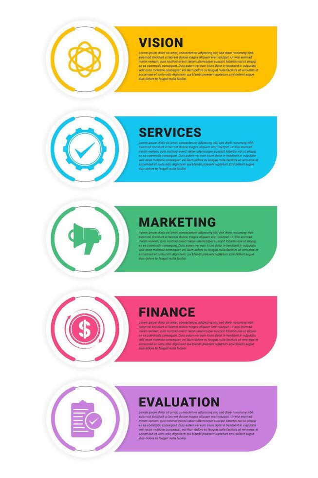 The image is a colorful graphic with five different colored circles vector
