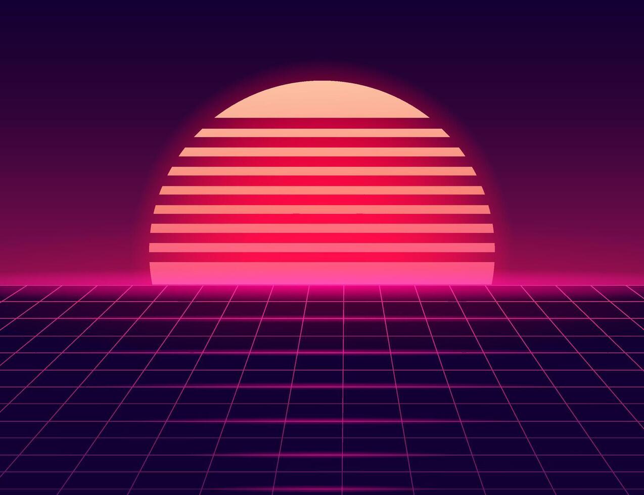 Fashionable retro background 80s, 90s with laser grid. Neon abstract futuristic sunset. vector
