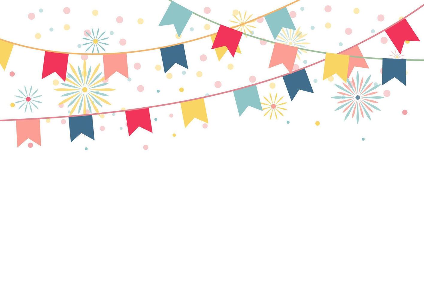 Festive garland with flags and confetti. Festive background for congratulations and invitations to the holiday. vector
