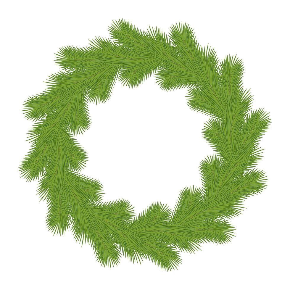 Christmas wreath isolated. Green pine branch wreath on white background. Christmas and winter holiday decoration element. vector