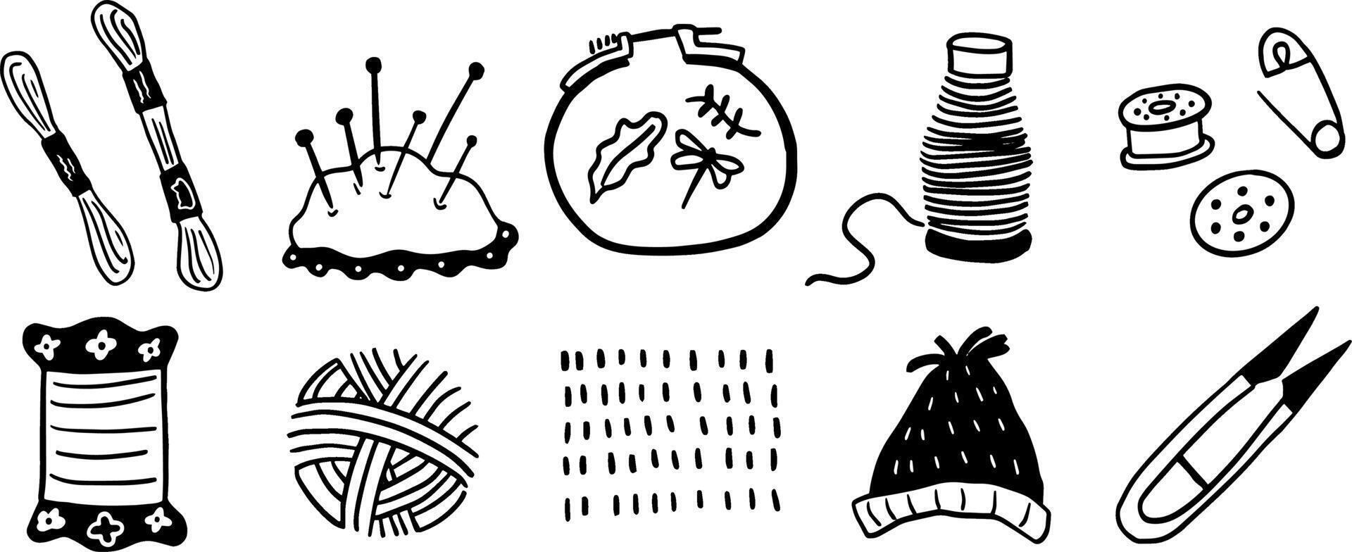 Sewing Essentials Doodle Set for Craft and DIY Art vector