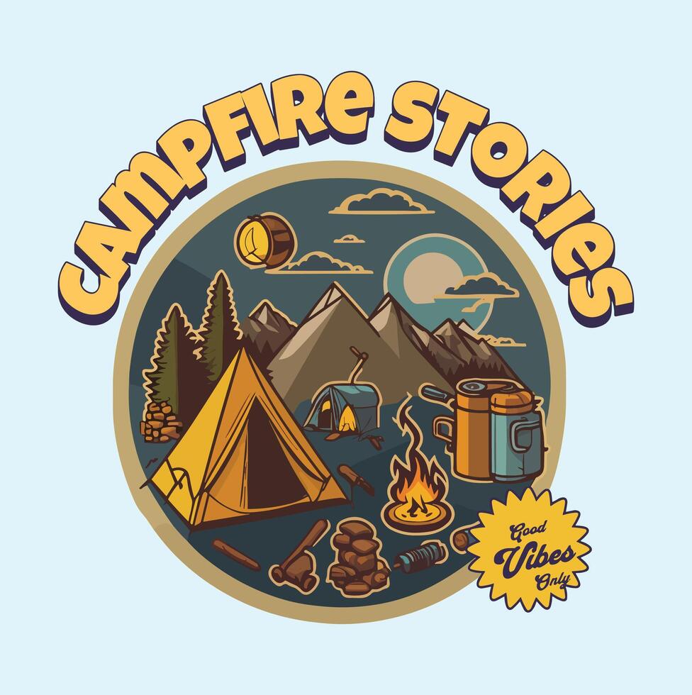 Campfire stories logo with a tent and campfire vector